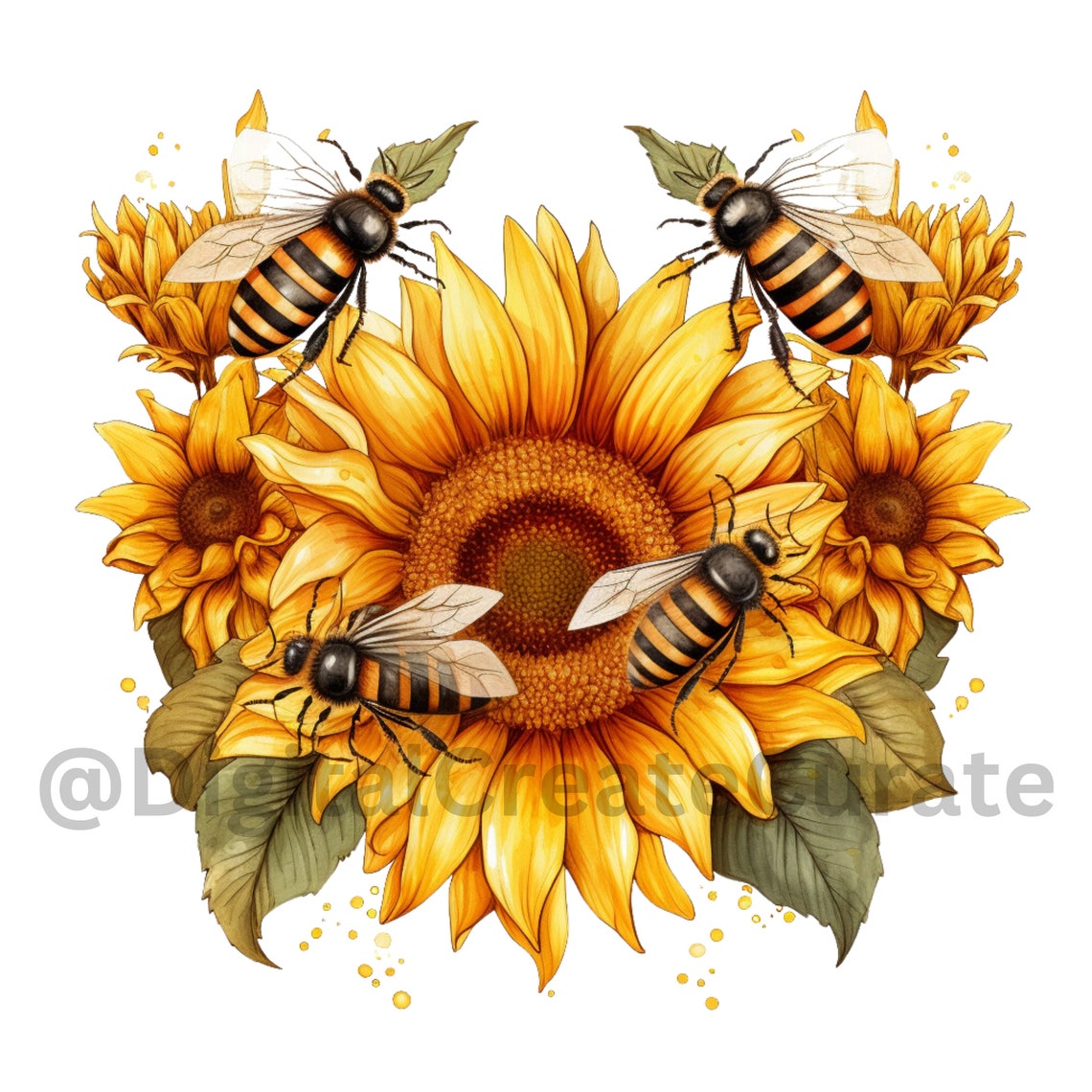 Bees PNG, Sunflower PNG, Summer Png, Bees Svg Sunflower Svg Bees
