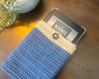 Handmade Crochet Kindle Sleeve, Button Closure