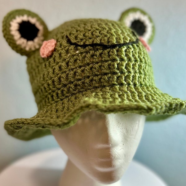 Green Crochet Frog Bucket Hat