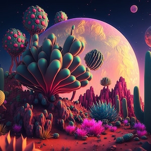 Cactus UV Tapestry: Psychedelic Blacklight Rave Art