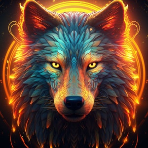 Shamanic Wolf Healer Tapestry: Blacklight Reactive Psychedelic Art
