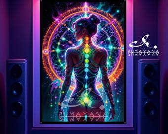 Blacklight Tapestry: Tantric Goddess UV Reactive Art