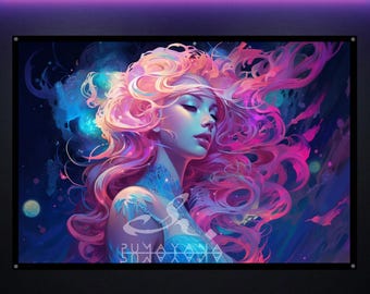 Tantric Moon Goddess Tapestry: Blacklight Reactive Psychedelic Art