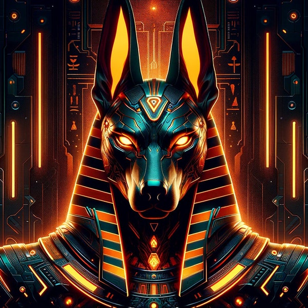 Egyptian God Anubis UV tapestry, Blacklight Reactive Wall Hanging, Neon Backdrop, Psychedelic Tapestry, Festival Trance Rave Party Decor