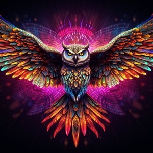 Psy フクロウ UV タペストリー、ブラックライト反応壁掛け、トーテム動物、サイケデリック タペストリー、トリッピー UV 反応レイブ アート、DMT アート、Psy デコ