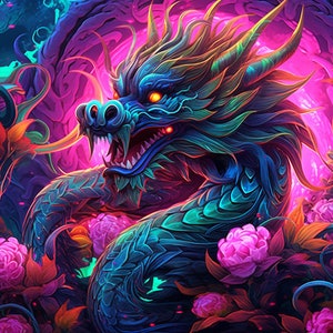 Dragon Spirit UV Tapestry: Psychedelic Blacklight Reactive Art