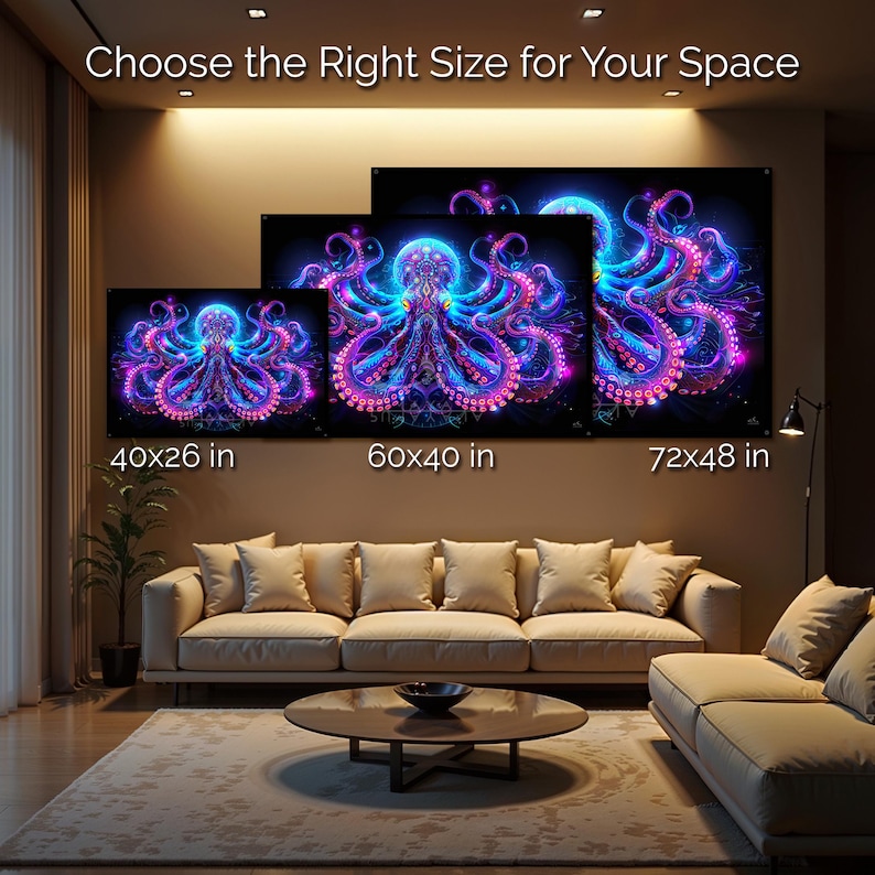 Psychedelic Octopus Blacklight Tapestry: UV Reactive Glowing Wall Art, Trippy Room Decor image 3