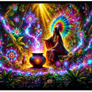 Shaman Goddess Tapestry: UV Reactive Blacklight Festival Decor