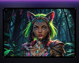 Cosmic Goddess Blacklight Wall Hanging: Glowing UV Reactive Wall Art, Festival Stage Decor