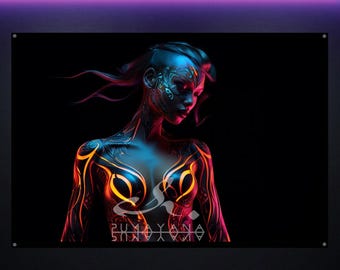 Tantra Goddess Blacklight Tapestry: UV Reactive Glowing Sensual Art, Rave Decor