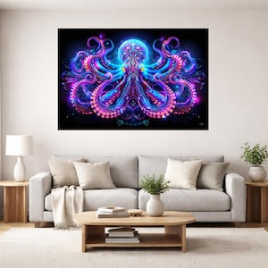 Psychedelic Octopus Blacklight Tapestry: UV Reactive Glowing Wall Art, Trippy Room Decor image 6