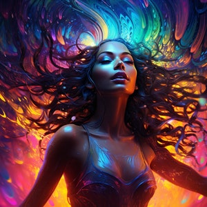 Gorgeous Tantric Goddess, Blacklight Reactive Wall Hanging, UV tapestry, Sensual Yoga, Party Decor, Psychedelic Tapestry, Trippy UV Art