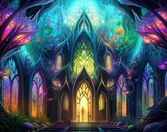 Magic Mushroom Land Tapestry: Blacklight Reactive Psychedelic UV Art