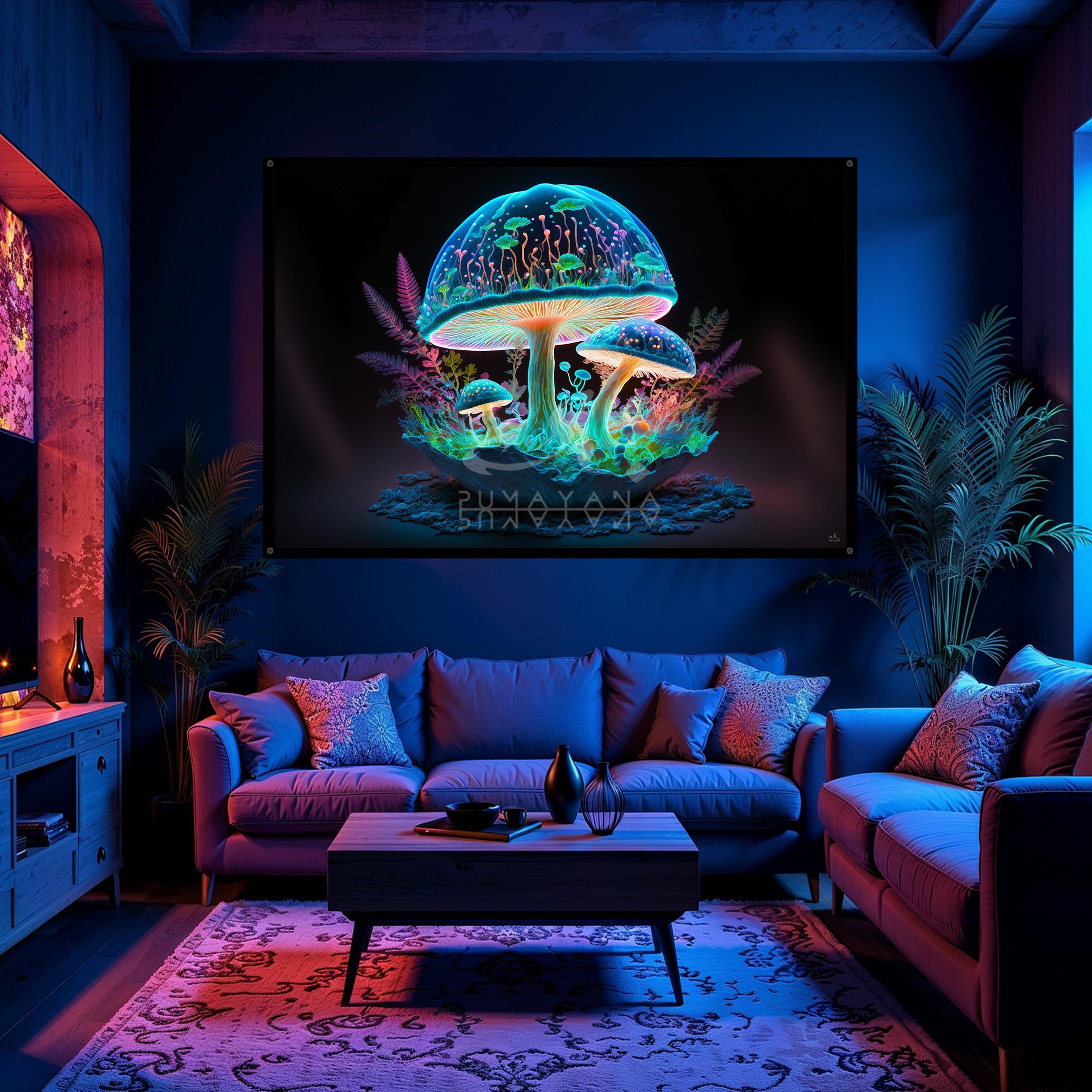 Magic Glowing Mushroom Blacklight Tapestry: UV Reactive Glowing Wall ...
