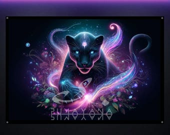 Black Panther UV Tapestry: Psychedelic Blacklight Reactive Glowing Wall Art, Visionary Art