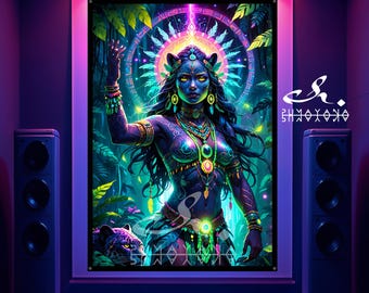 Blacklight Tapestry: Shaman Goddess UV Reactive Art for Raves