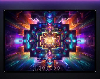Visionary Pattern Blacklight Wall Hanging: UV Reactive Glowing Wall Art, Chill Out Room