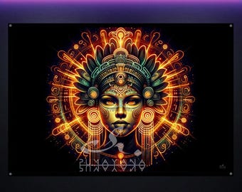 Woman Spirit Guide Blacklight Wall Hanging: UV Reactive Glowing Art, Spiritual Decor