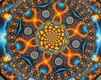 Cacti DNA UV Tapestry: Blacklight Reactive Psychedelic Mandala