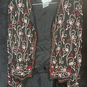 Papell Boutique Evening Black Beaded Silk Jacket Women’s Medium