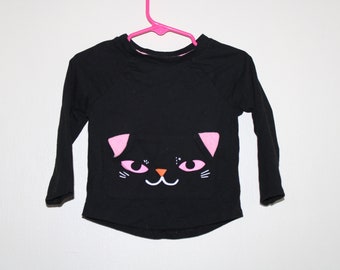 Toddler Black Cat Shirt-size 18 months-EXCELLENT CONDITION-baby outfit-kitty-meow-Halloween-Trick or Treat