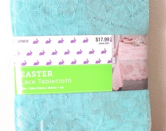 Lace Easter Tablecloth-Light Turquoise overlay-table cloths-table clothes-dining room-formal supper-dinner-Sunday brunch-tableclothe