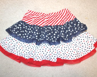 Toddler 4T Patriotic Layered Ruffled Skirt with attached undershorts EXCELLENT Condition-July Fourth girl outfit-skater skirt