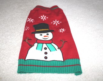 Dog Sweater SIZE MEDIUM-Winter Snowman-EXCELLENT condition-Jacket-coat-puppy-woof-bow wow-walk the dog-doggie park-Christmas