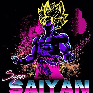 May include: A digital illustration of a Super Saiyan character from the anime Dragon Ball Z. The character is depicted in a dynamic pose with a powerful aura, surrounded by a colorful background.