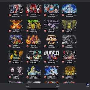 May include: A collage of 16 images featuring various characters and designs. Each image is a square with a black background and a white border. The images include characters from popular movies, TV shows, and video games, such as Ghostface, Gogeta, Goku, Groot, Harley Quinn, Iron Man, and more.