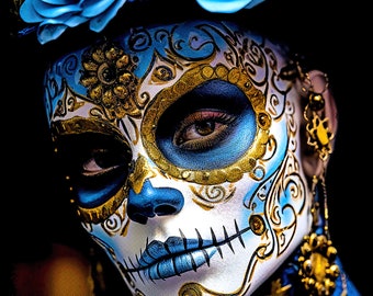 Paquete de más de 30 imágenes PNG de semitonos del Día de los Muertos Diseños listos para DTF/DTG Calavera de azúcar de alta resolución en semitono Calavera de azúcar digital PNG