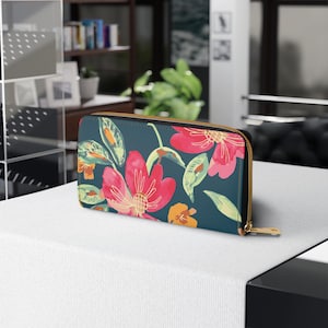Portefeuille floral à fermeture éclair, sac à main pour femme, joli porte-monnaie, portefeuille élégant, organiseur de voyage, cadeau idéal pour elle