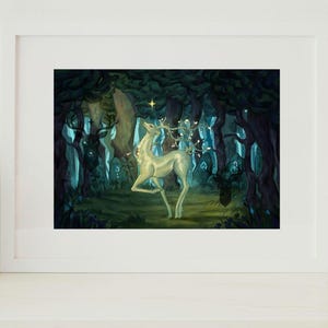 White Deer Fantasy Whimsical Handmade Emotional Art Print Moody Wall Decor Digital Download A4 A3 A5 Nature Painting Animal Gift Drawing