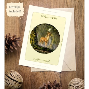 Fantasy Deer Illusttation Greeting Card -- 5&quot;x7&quot; -- Animal card -- Birthday, Thank You, Card -- Vintage Nature Design --