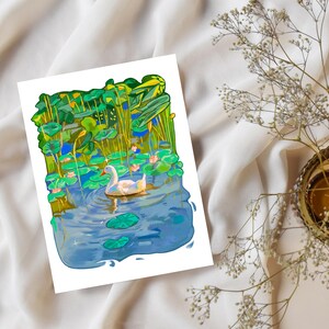 Duck in Colorful Pond Handmade Art Print -- Vibrant Nature Piece -- Cute Gift Idea -- Animal Painting -- Home Decor