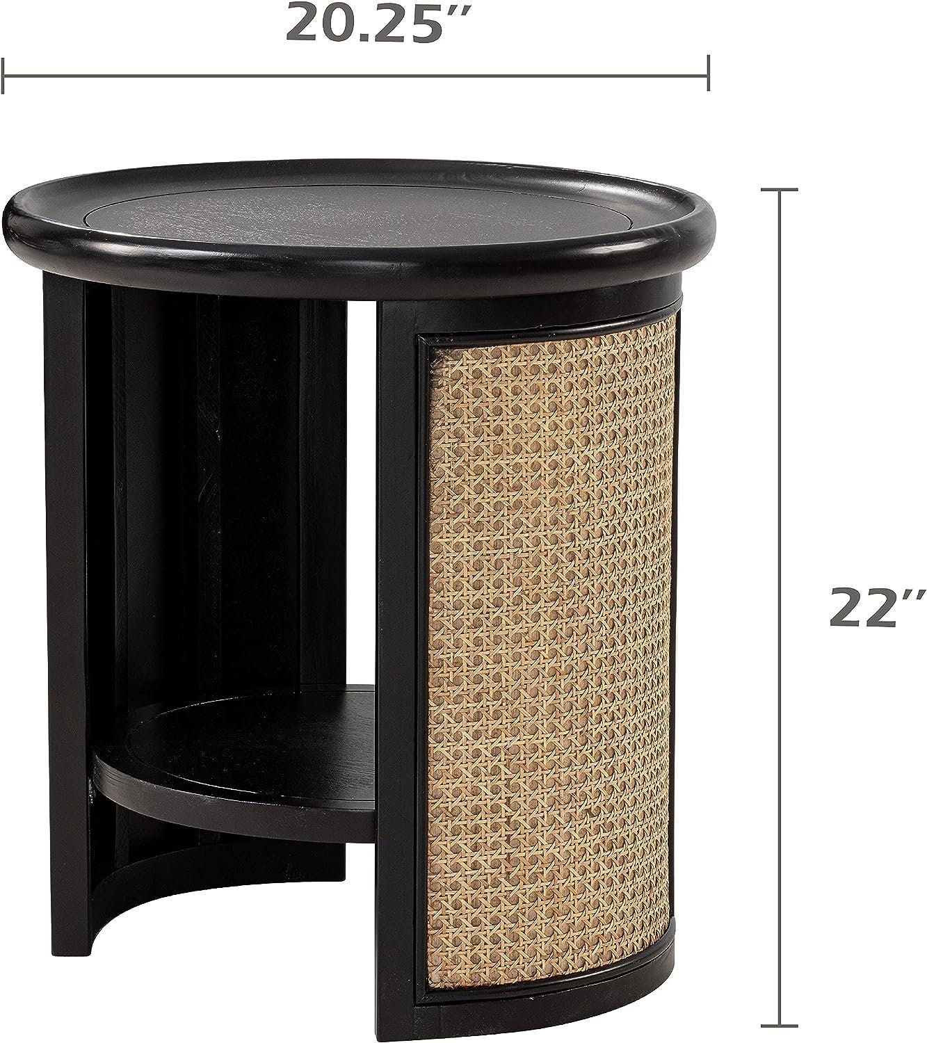 Modern Farmhouse Round End Table Wood Tray Top With Rattan - Etsy