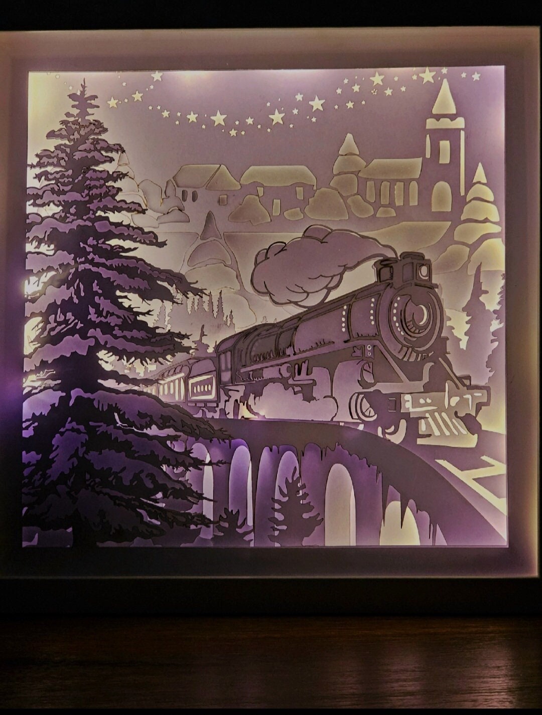 3D Shadowbox Winter Shadow Box Svg Night Light Svg Shadowbox Train ...