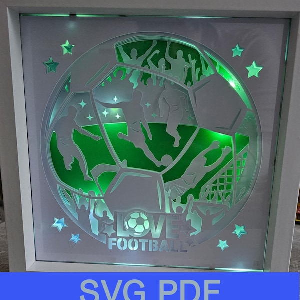 SVG PDF Digital Cutting Pattern Shadowbox Lightbox Football Gift Plotter and Laser Criciut, Brother sdx, Silhouette, digitalfile.