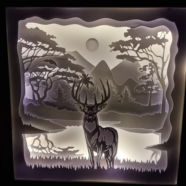 3D shadow box deer SVG PNG, digitalfile, 3D shadow box autumn, shadow box svg, night light children