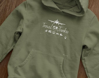 Travel Junkie Hoodie, Airplane Hoodie, Travel Gift, Travel Sweatshirt, Adventure Hoodie, Vacation, Traveler Hoodie, Travel Lover
