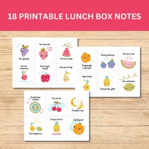 18 druckbare Lunch Box Notizen für Kinder, süße Lunchbox Notizen, Mittagessen Notizen für Kinder, Schulanfang, Kawaii inspiriert, digitaler Download