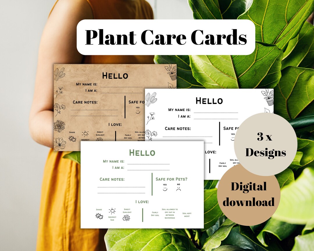 Plant Care Tags Houseplant Printable Cards Plant Info Etsy