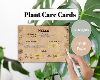 Zimmerpflanze druckbare Karten, Pflanzenpflege Tags, Baum Info Pässe, botanische Pflegeanweisungen, Garten Blitzetiketten, Boho Printable Card Kit