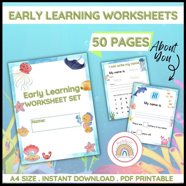 Under the Sea Adventure: Early Learning Worksheet Packet (50 Pages). Perfect for teachers, Occupational Therapists, and Parents.