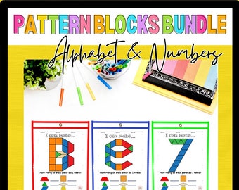 Pattern Blocks Full Pages - Uppercase & Lowercase Letters and Numbers 0-10; Occupational Therapy; Fine motor skills, learning centers