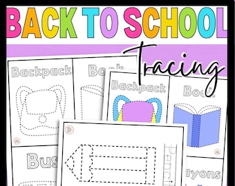 Occupational Therapy Back to School Tracing Set. 12 different images. 18 pages.  Black & white and color images. Teachers. Homeschool.
