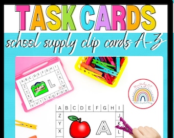 Task Cards- Back to school alphabet clothespin clip cards A-Z, fine motor skills for kids for Occupational Therapists, teachers, homeschool.