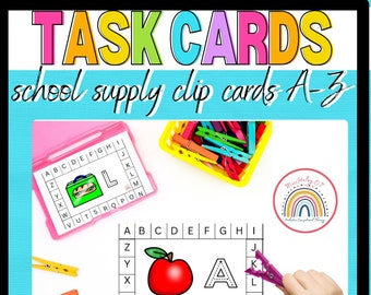 Task Cards- Back to school alphabet clothespin clip cards A-Z, fine motor skills for kids for Occupational Therapists, teachers, homeschool.