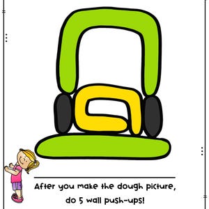 May include: A colourful illustration of a leprechaun hat made of dough. The hat is green, yellow, and black. Text above reads "Make the leprechaun hat with dough." Below, text instructs to do 5 wall push-ups after.
