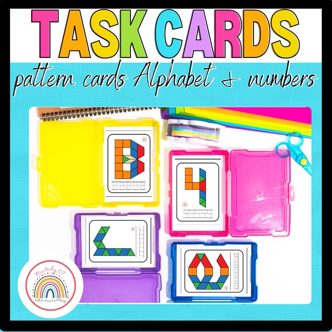 Pattern Blocks Task Cards - Uppercase & Lowercase Letters and Numbers 0 ...